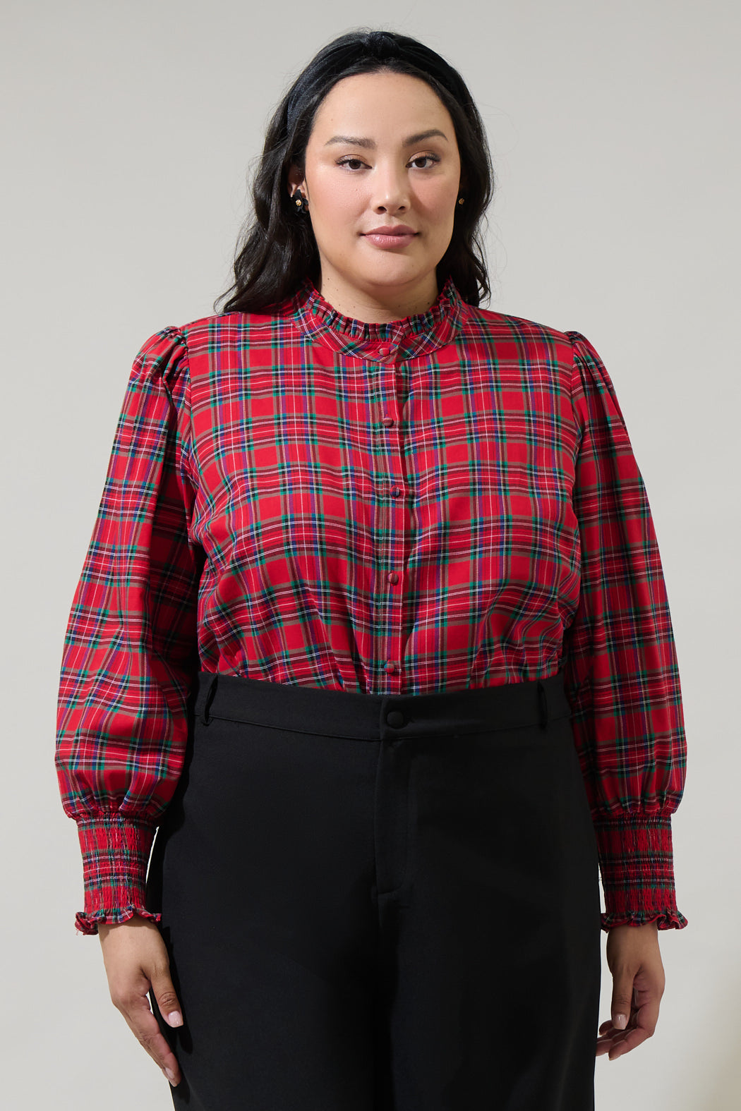 Chapman Plaid Button Down Top Curve