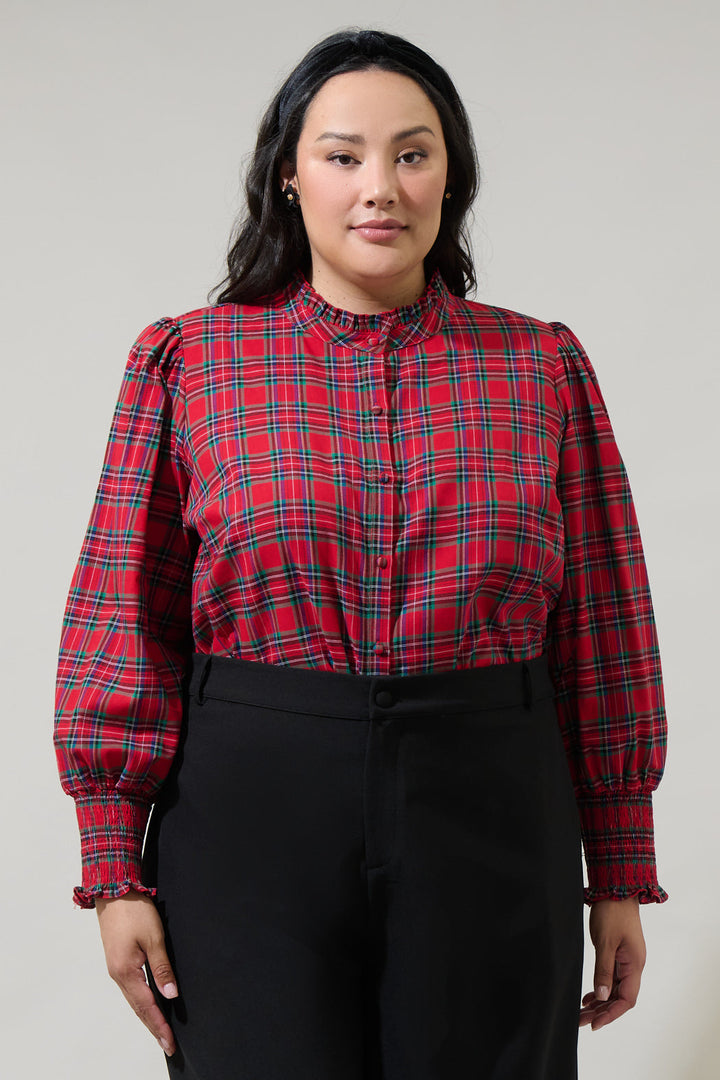 Chapman Plaid Button Down Top Curve