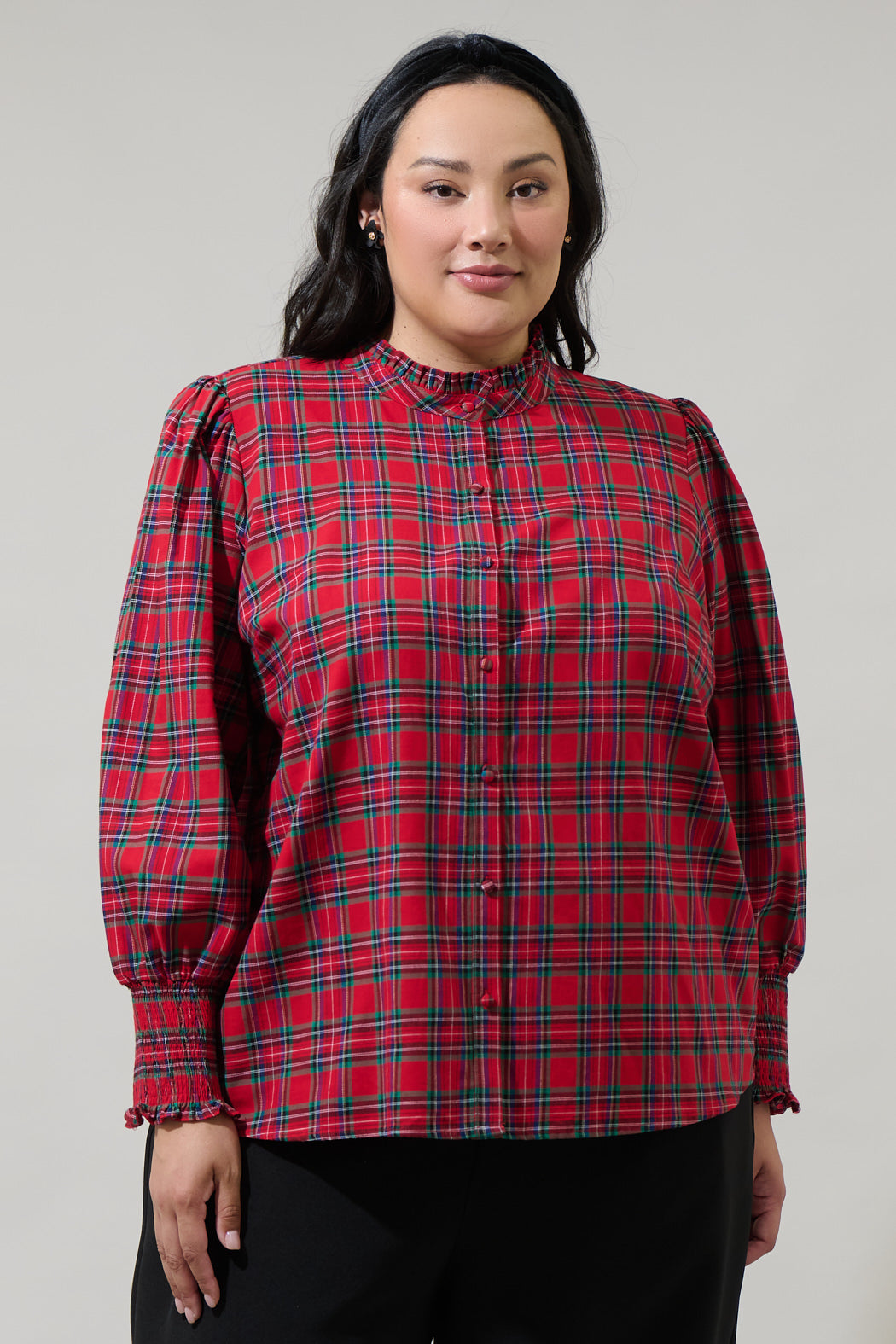 Chapman Plaid Button Down Top Curve