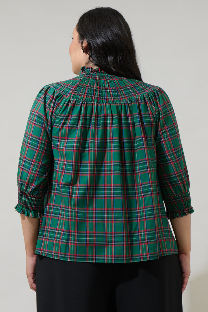 Jace Plaid Verity Smocked Top Curve