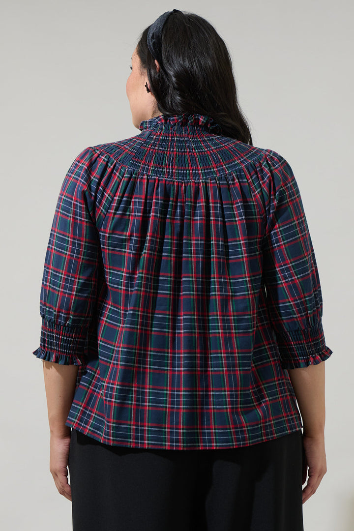 Jace Plaid Verity Smocked Top Curve