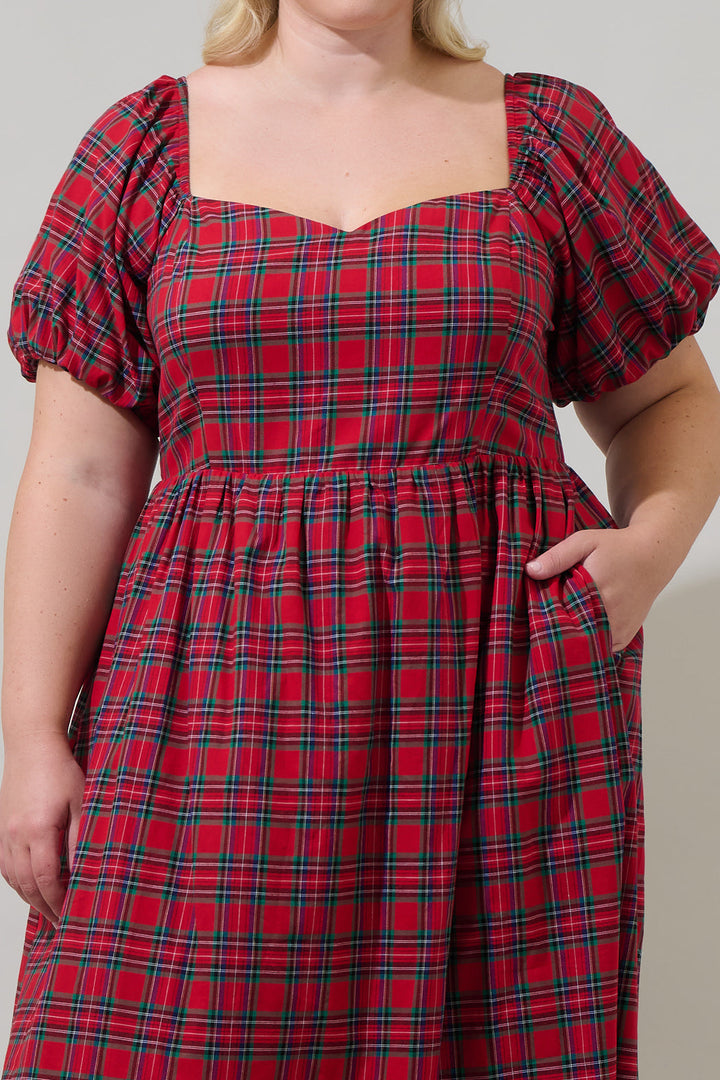 Arvada Plaid Alessi Puff Sleeve Midi Dress Curve