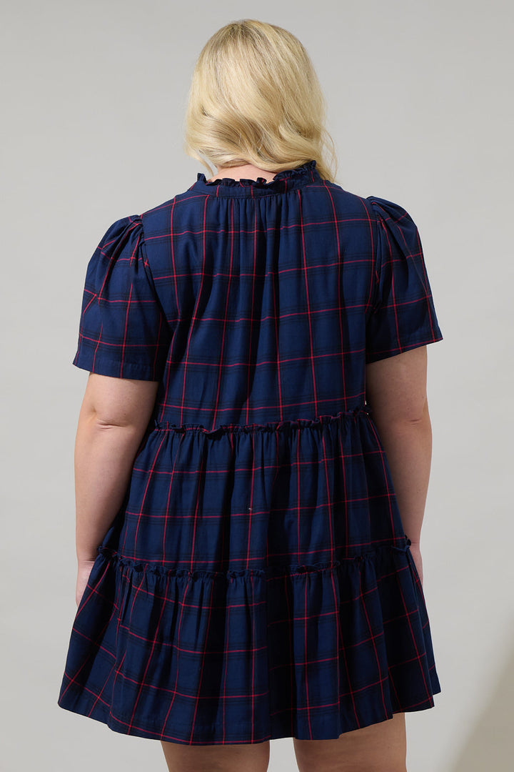 Holbrook Plaid Amelia Split Neck Babydoll Dress Curve