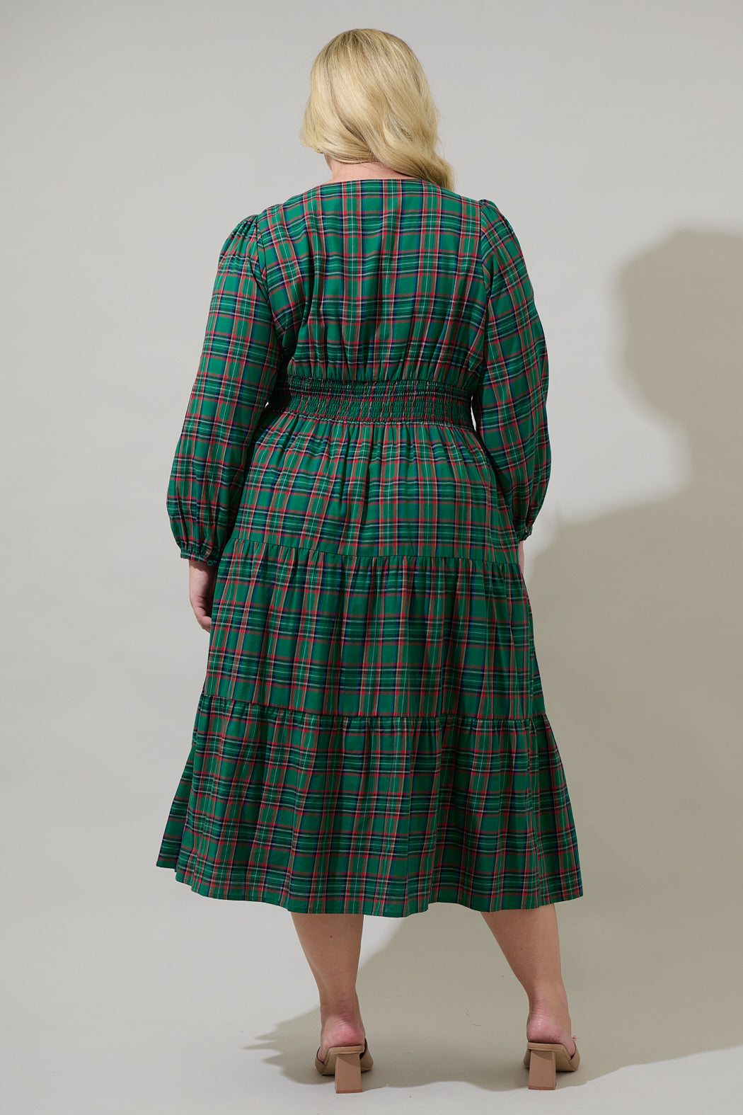 Jace Plaid Shely Button Down Midi Dress Curve