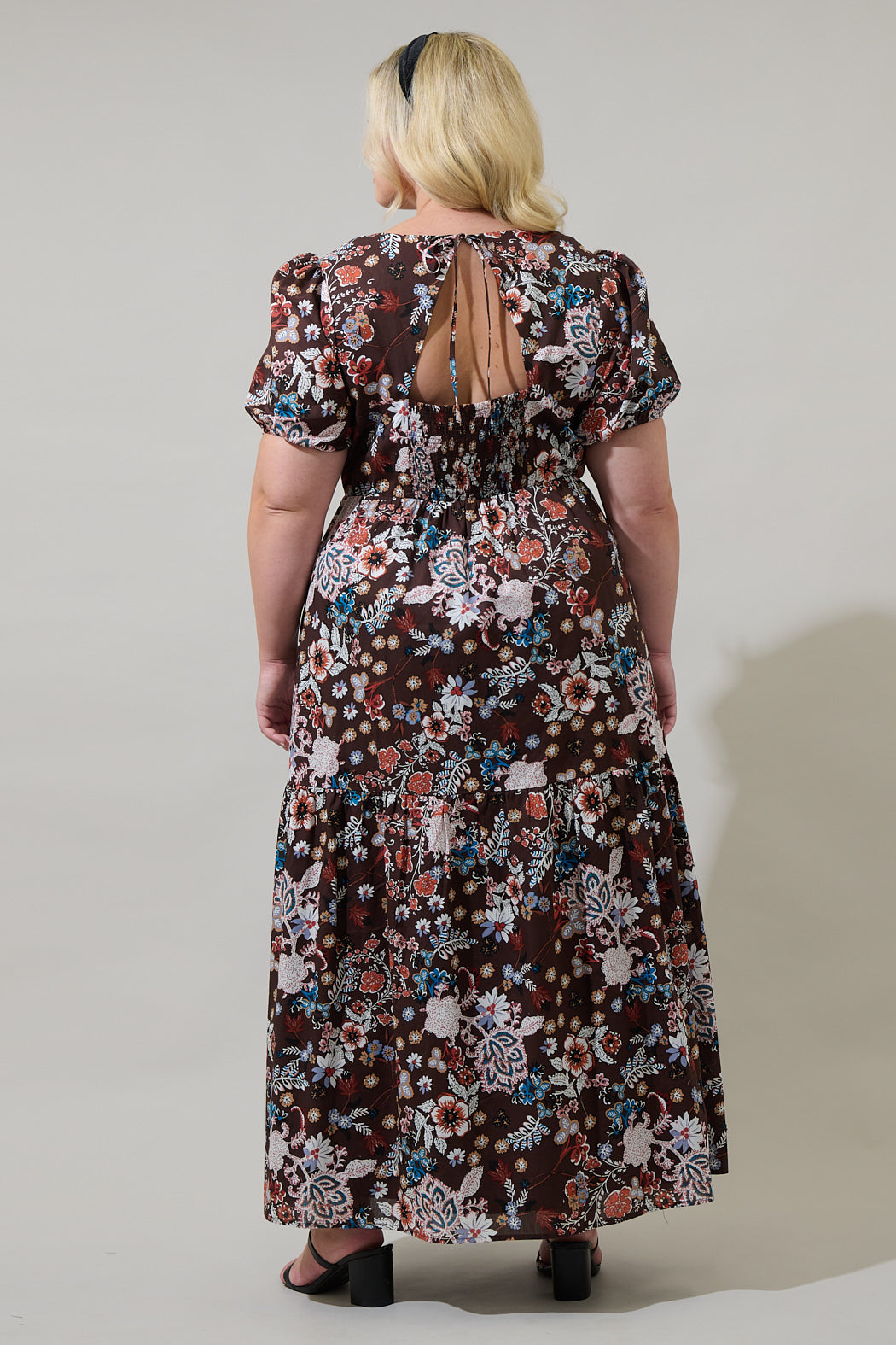 Journee Floral Morty Puff Sleeve Maxi Dress Curve