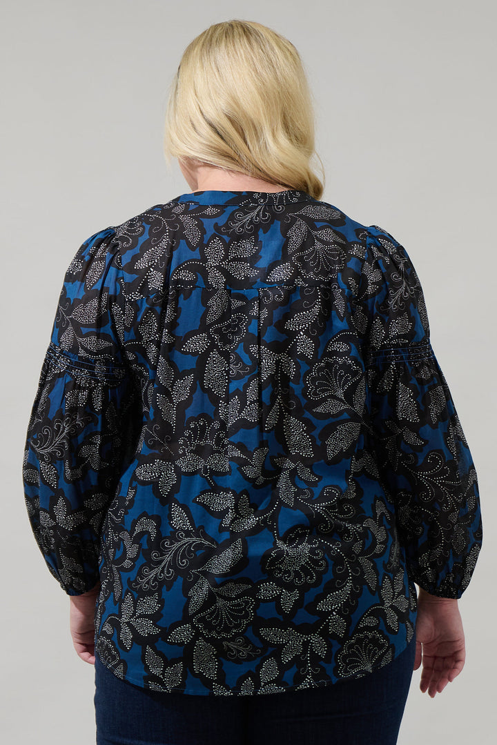 Aurina Floral Jamille Split Neck Poplin Top Curve