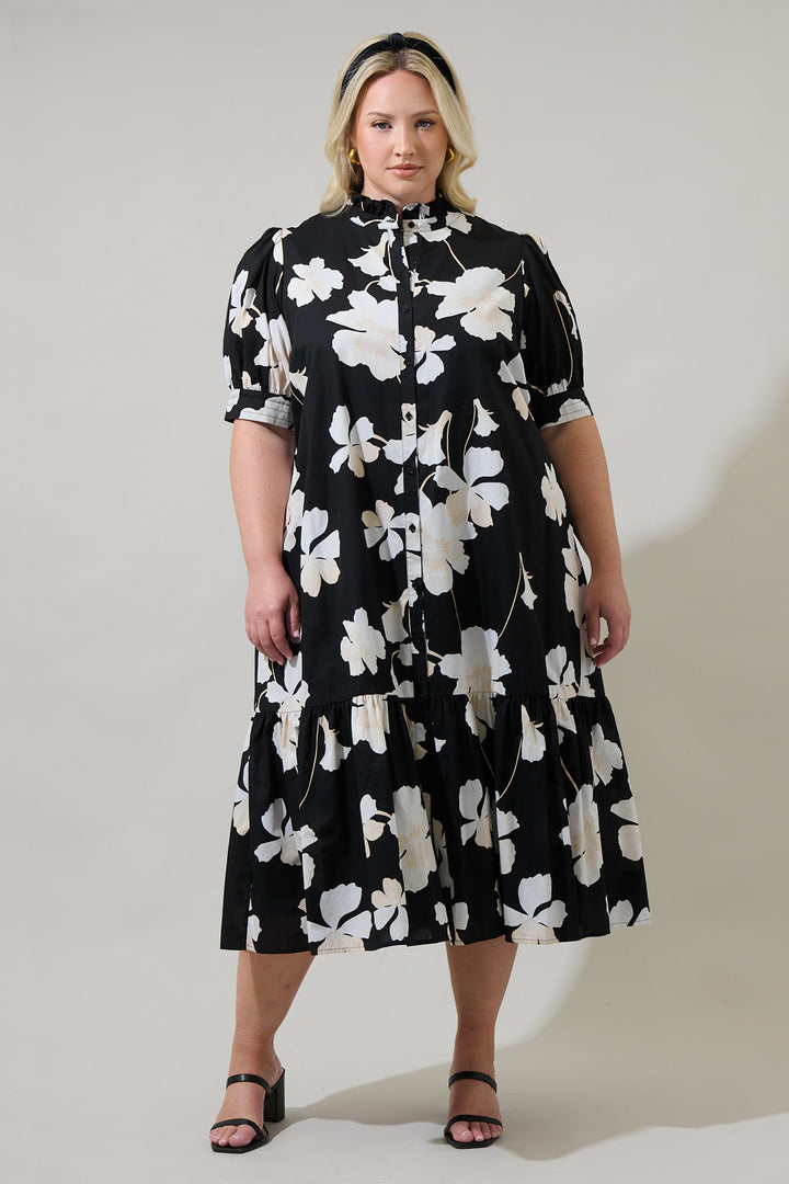 Medina Floral Giles Button Up Midi Dress Curve
