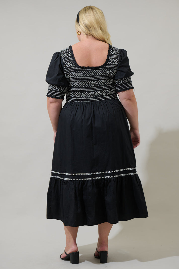 Carlene Smocked Stitch Midi Dress Curve