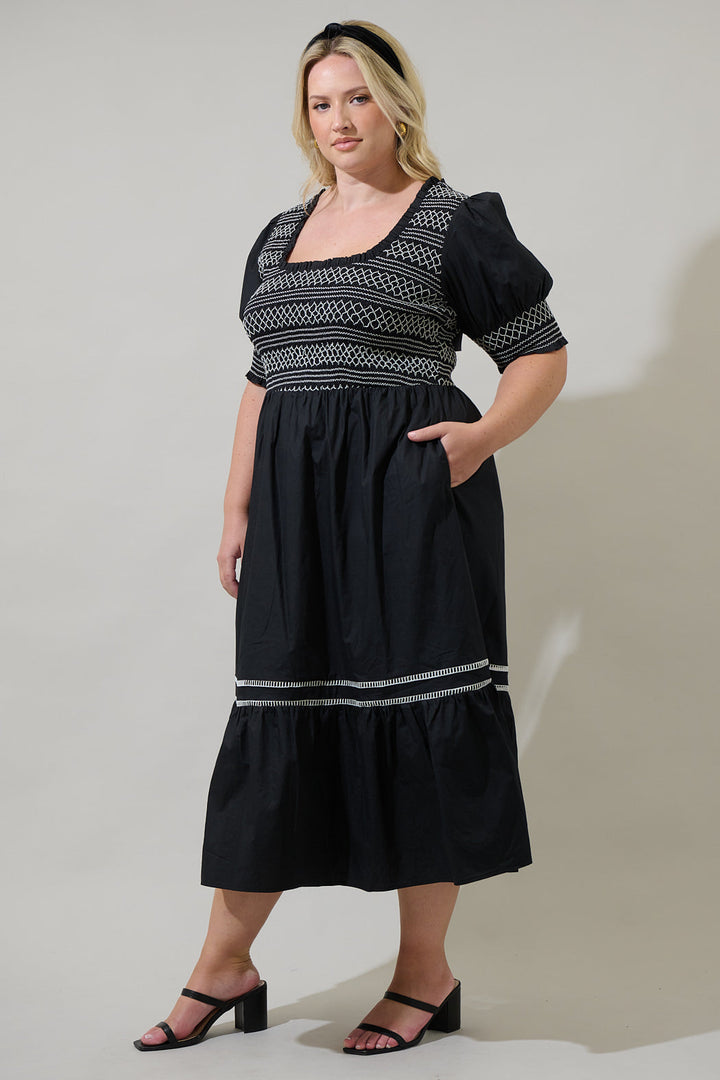 Carlene Smocked Stitch Midi Dress Curve