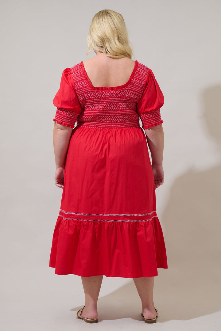 Carlene Smocked Stitch Midi Dress Curve