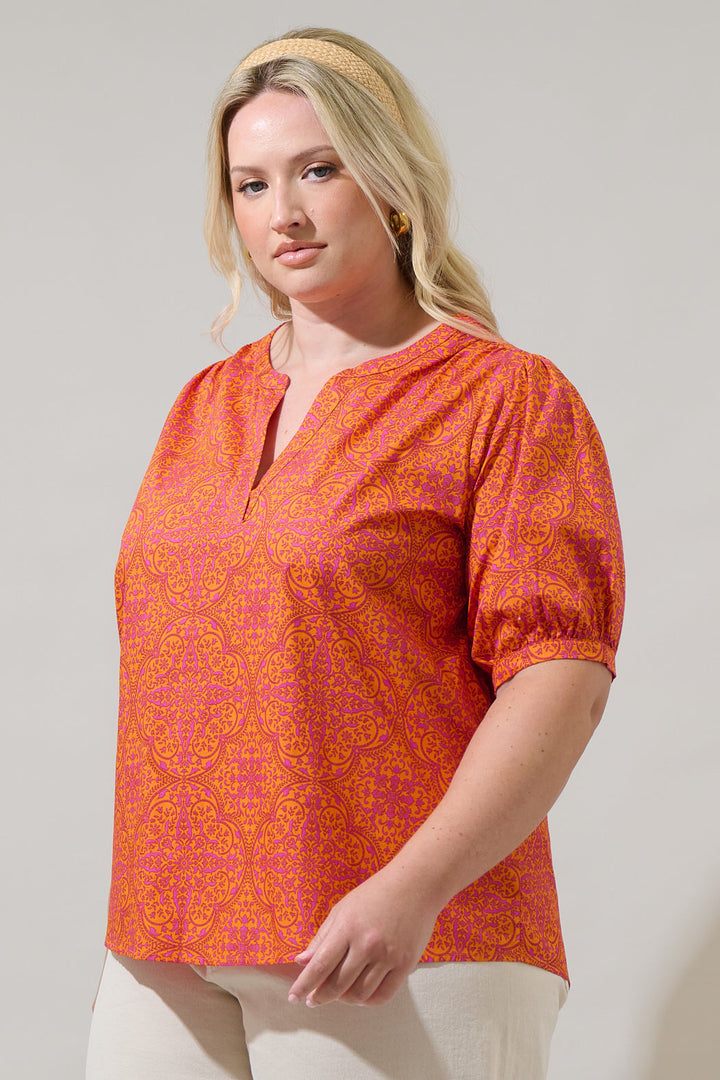 DeBary Floral Neli Split Neck Top Curve
