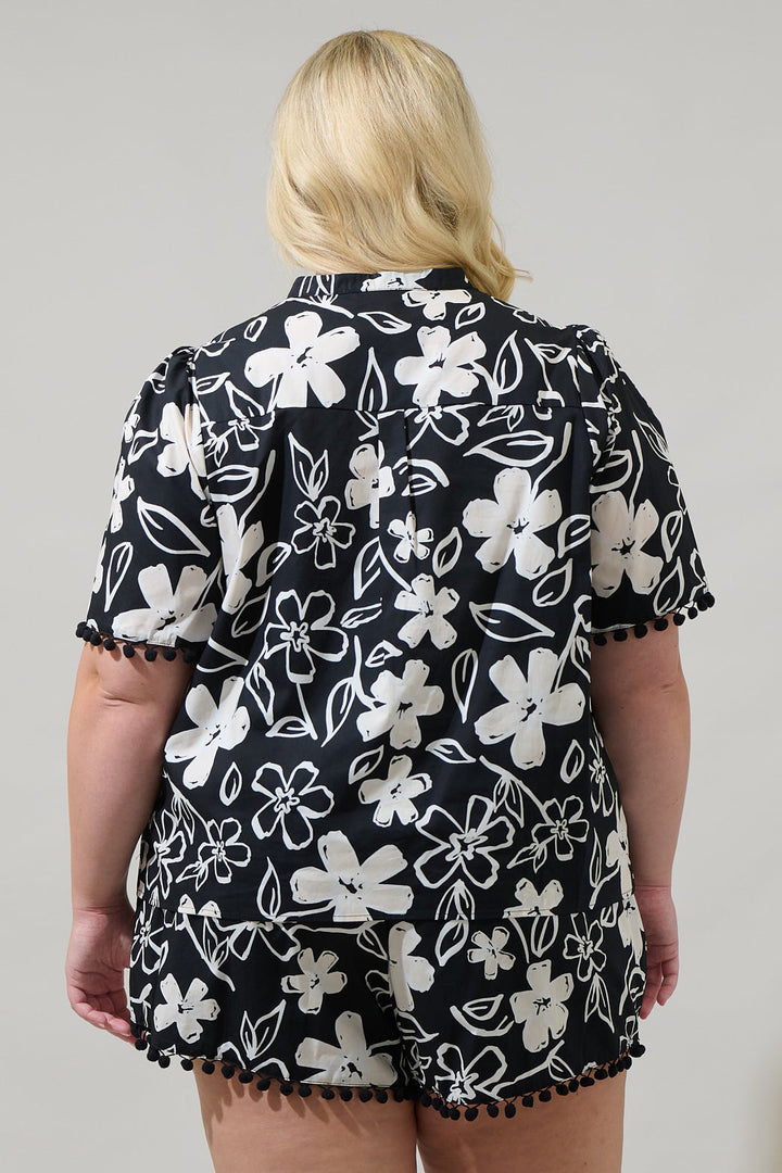 Kianza Floral Yulia Split Neck Poplin Top Curve