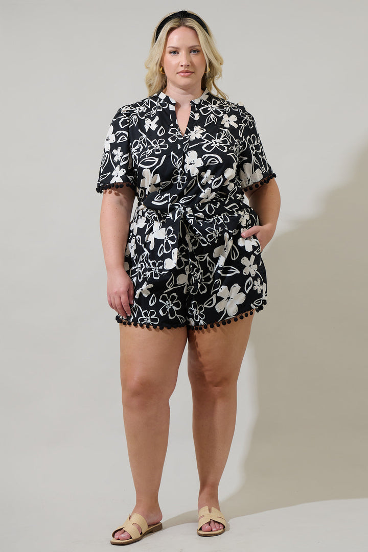 Kianza Floral Yulia Split Neck Poplin Top Curve