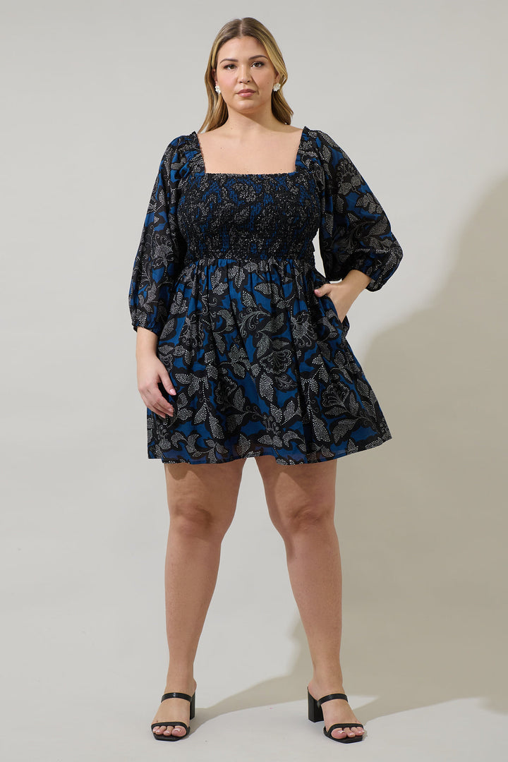 Aurina Floral Niko Smocked Mini Dress Curve