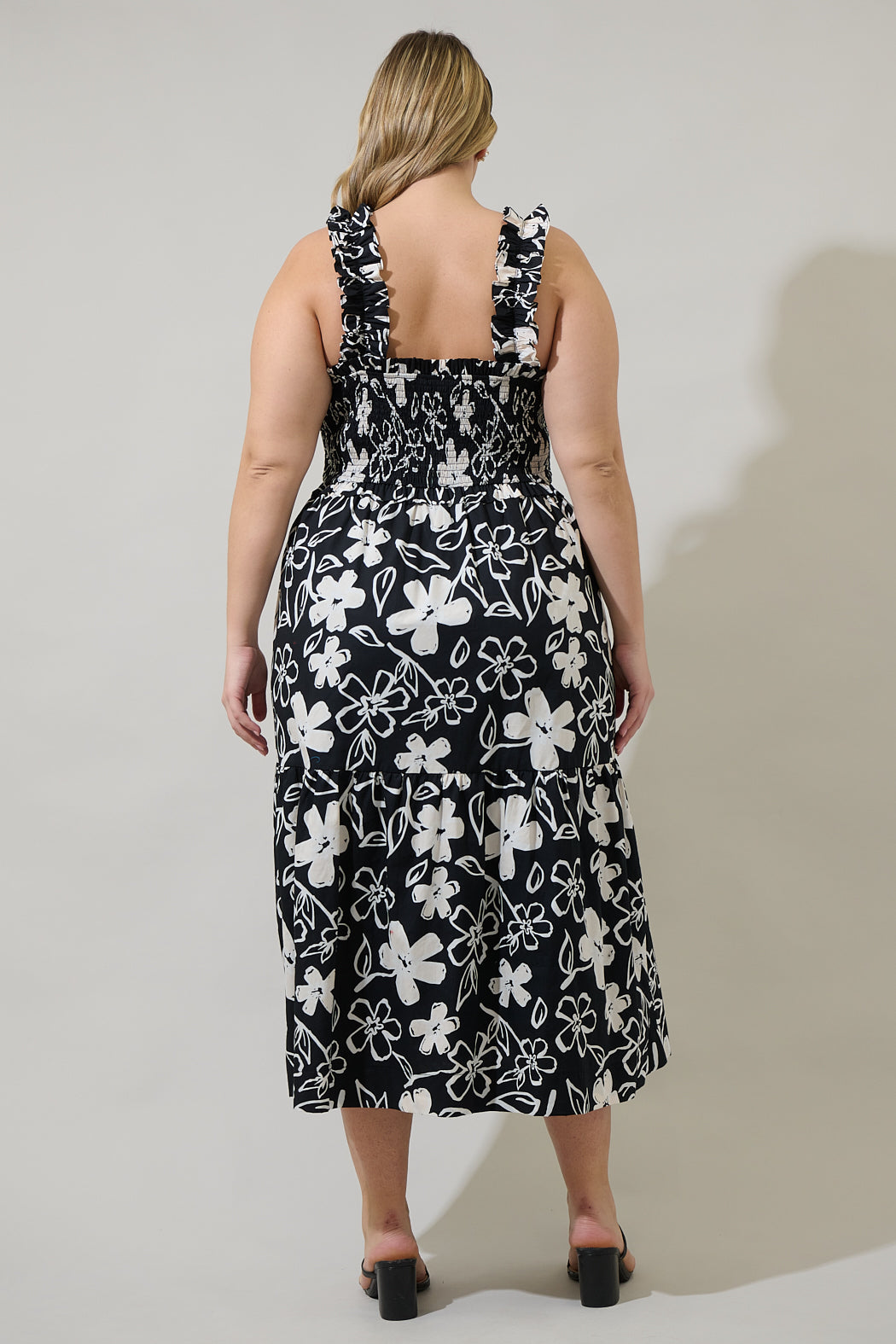 Kianza Floral Ember Smocked Midi Dress Curve