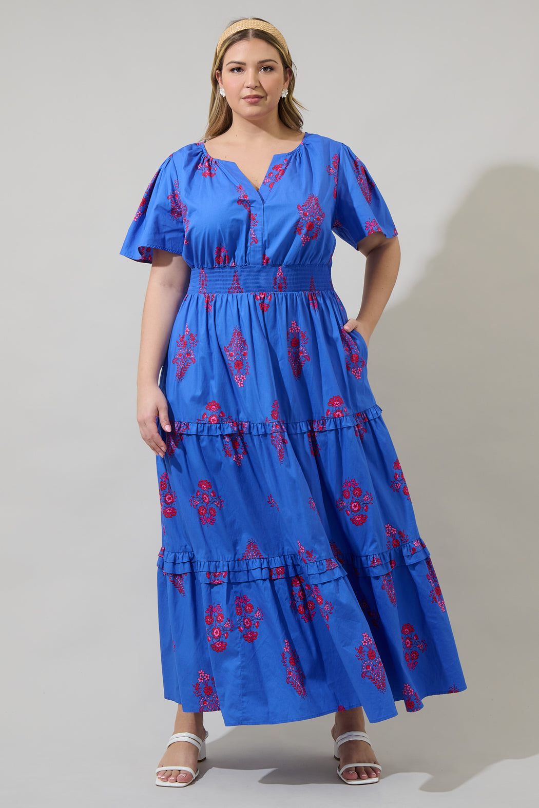 Shayna Floral Palmer Poplin Tiered Maxi Dress Curve