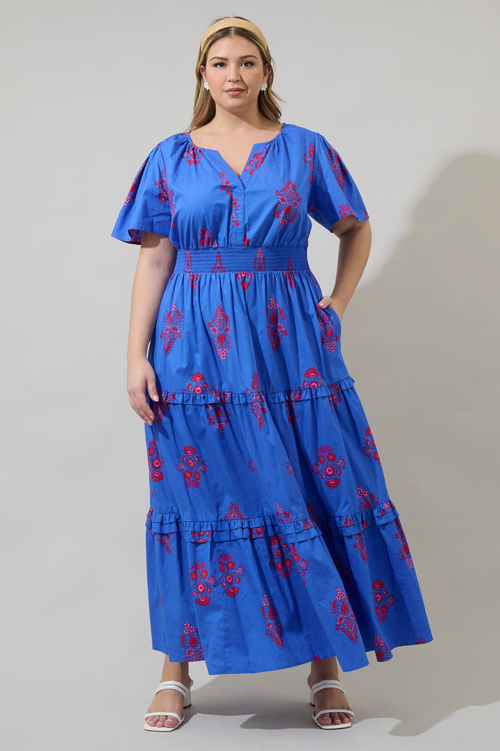 Shayna Floral Palmer Poplin Tiered Maxi Dress Curve