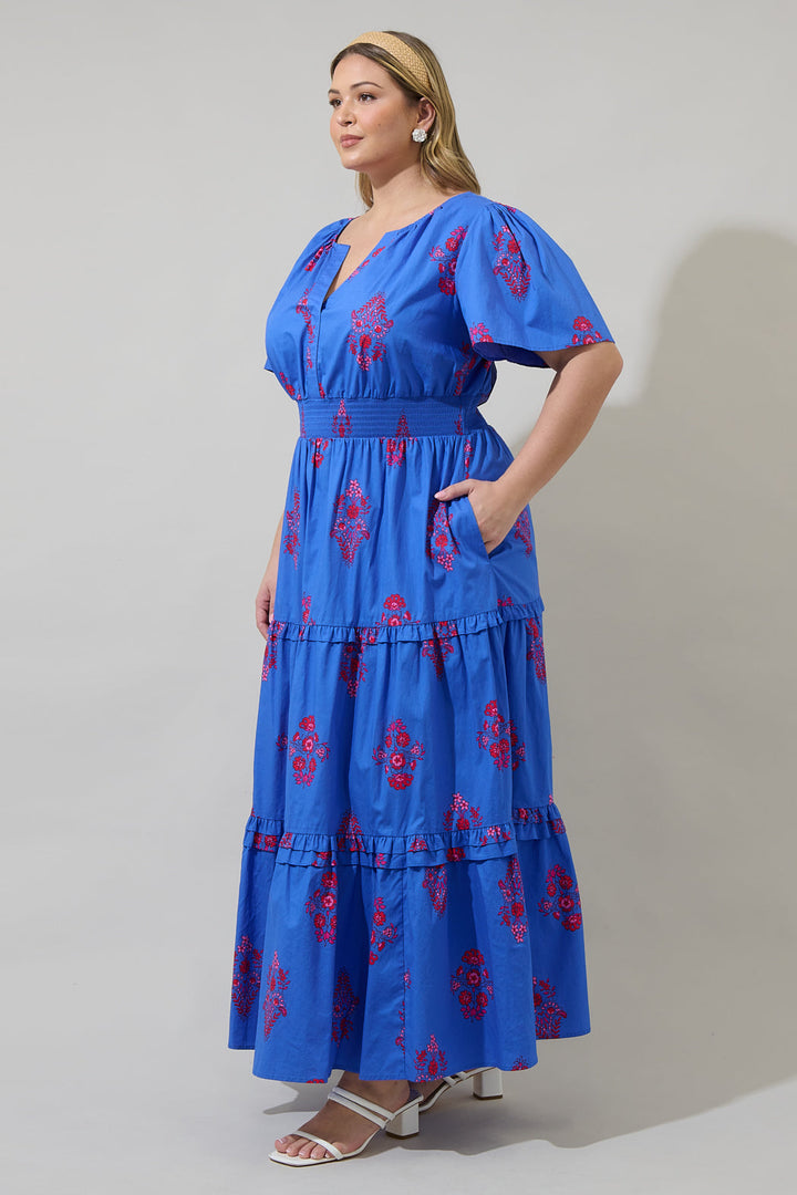 Shayna Floral Palmer Poplin Tiered Maxi Dress Curve