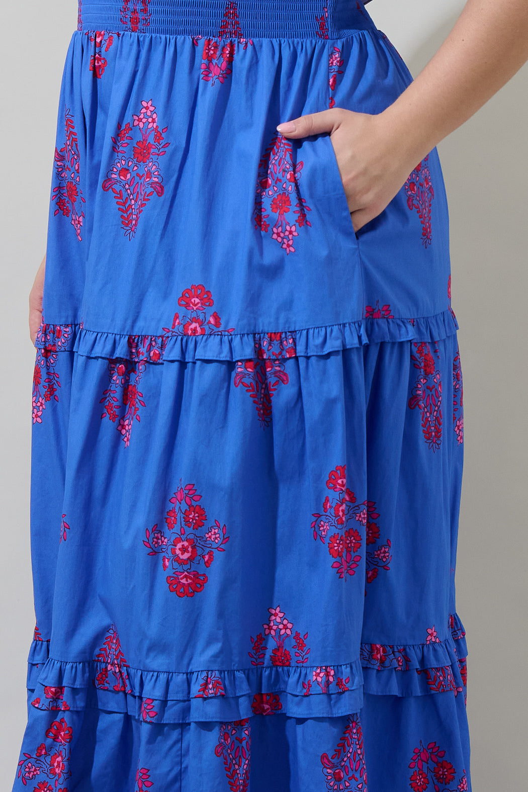 Shayna Floral Palmer Poplin Tiered Maxi Dress Curve