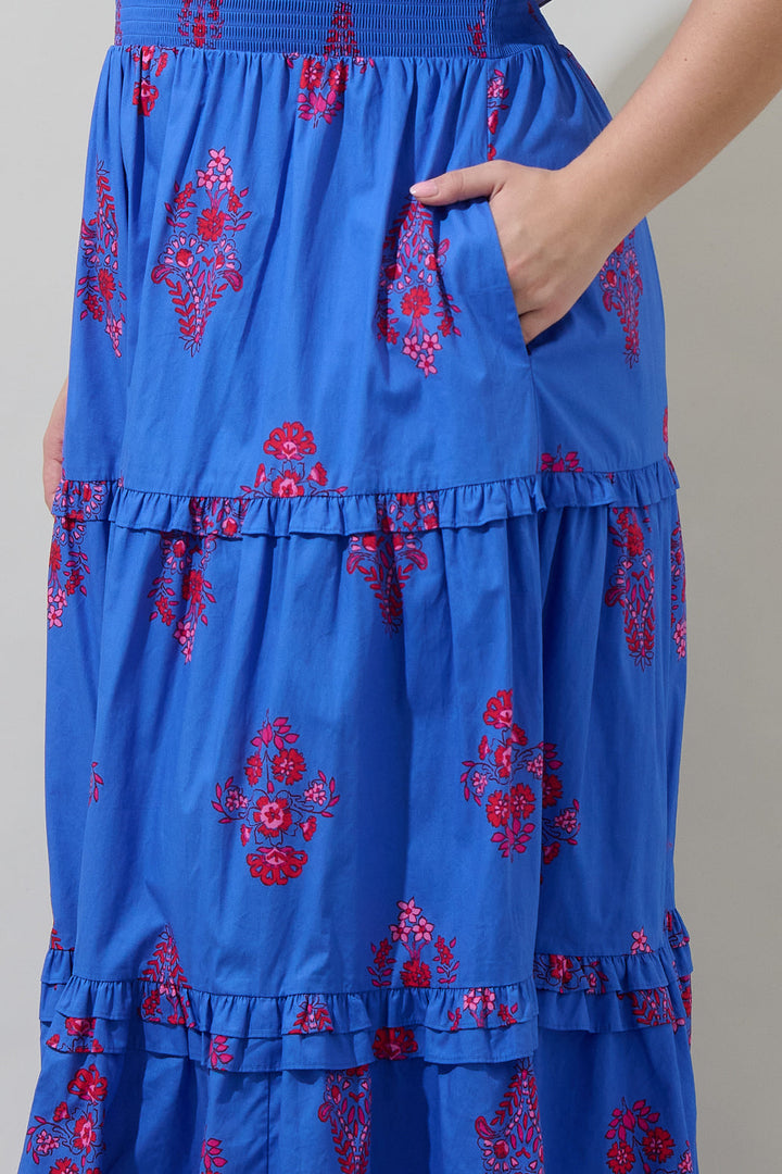 Shayna Floral Palmer Poplin Tiered Maxi Dress Curve