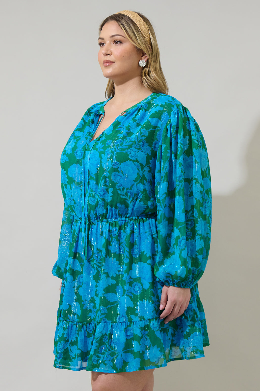 Amren Floral Paxton Balloon Sleeve Mini Dress Curve