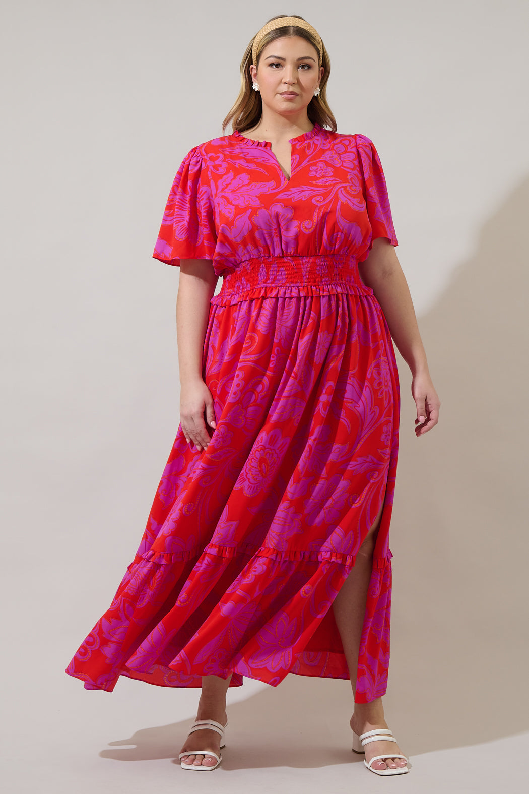 Imara Floral Valencia Split Neck Maxi Dress Curve