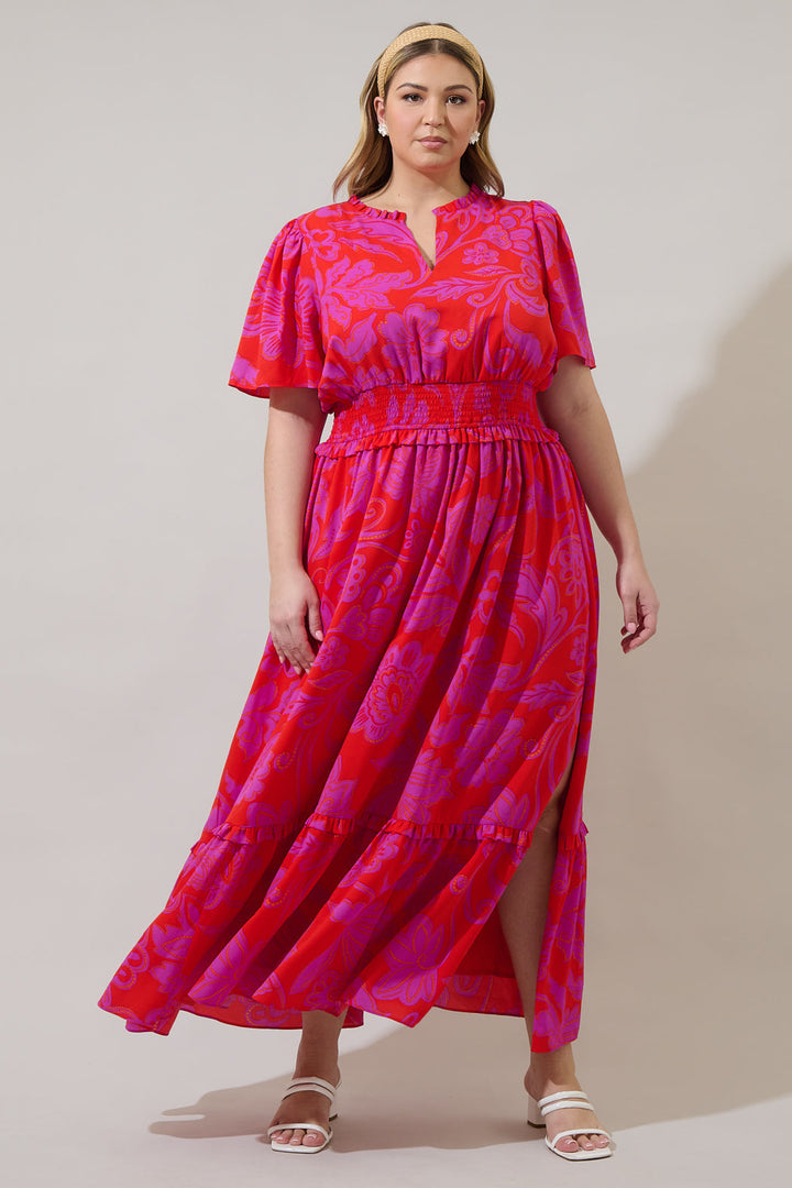 Imara Floral Valencia Split Neck Maxi Dress Curve