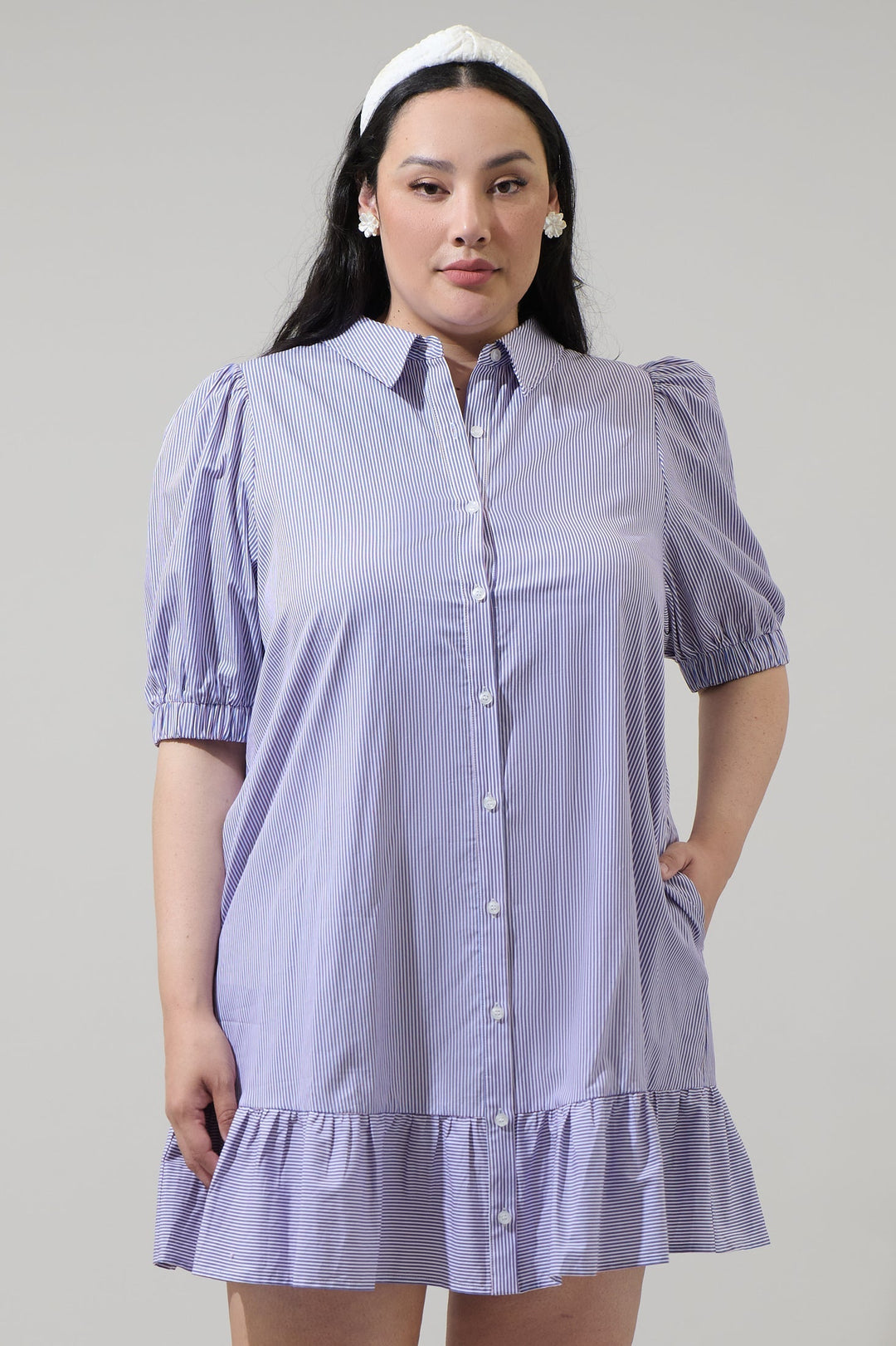 Fannie Striped Levy Button Down Shift Dress Curve