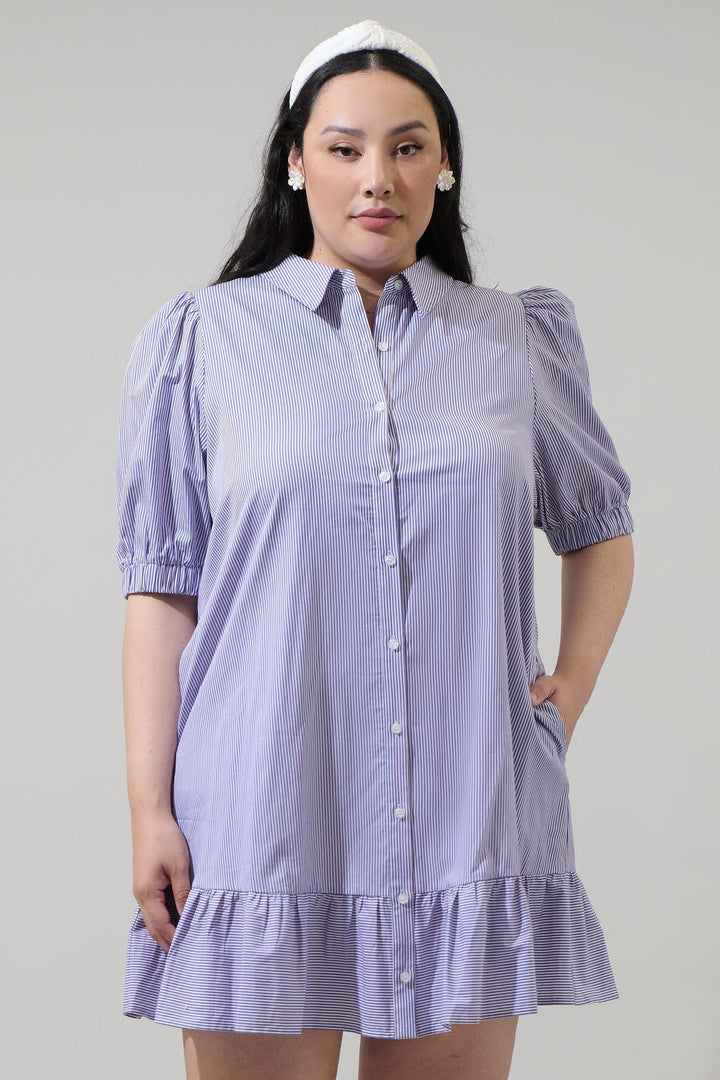 Fannie Striped Levy Button Down Shift Dress Curve