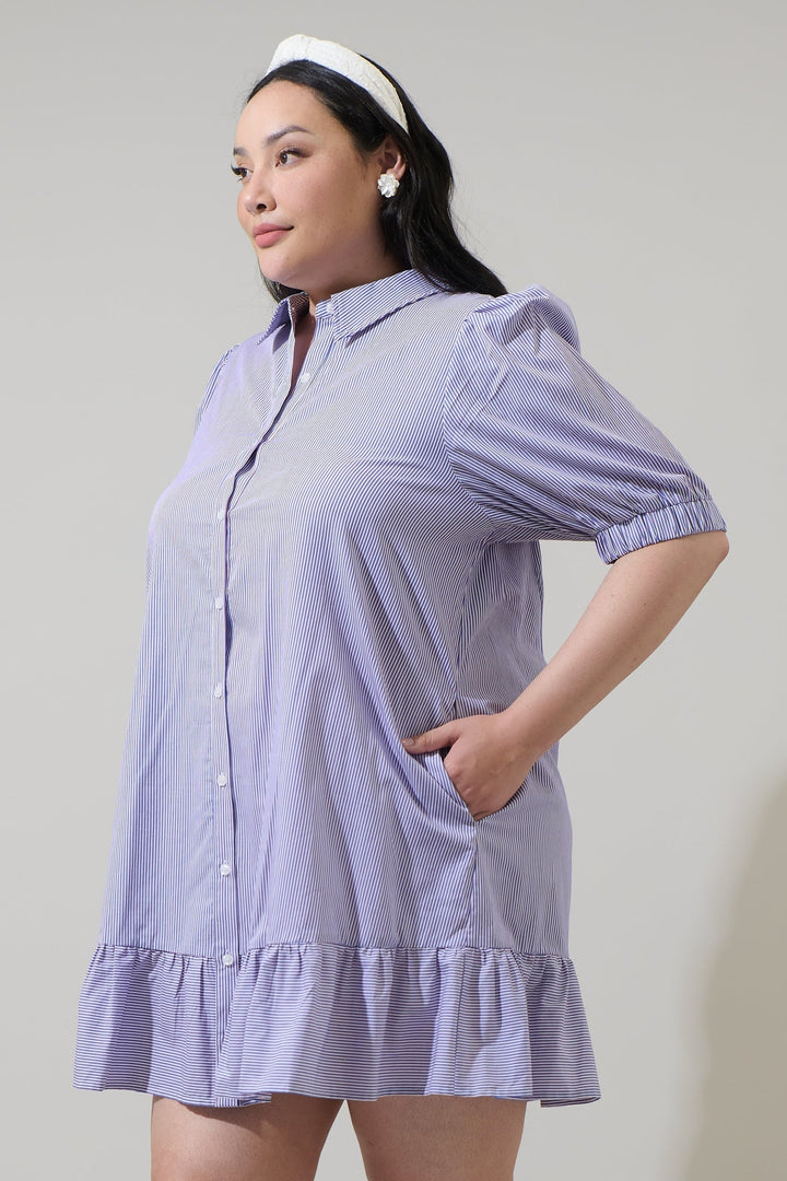 Fannie Striped Levy Button Down Shift Dress Curve
