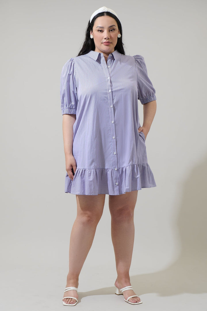 Fannie Striped Levy Button Down Shift Dress Curve