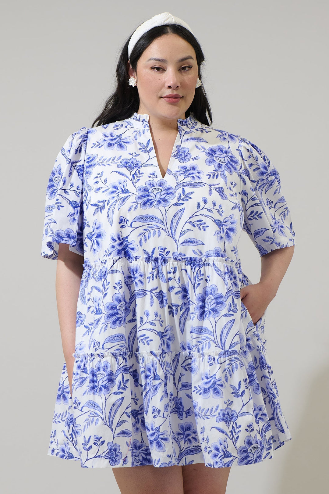 Maeve Floral Dixie Split Neck Shift Dress Curve