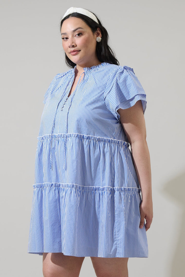 Sherah Striped Empire Tiered Mini Dress Curve