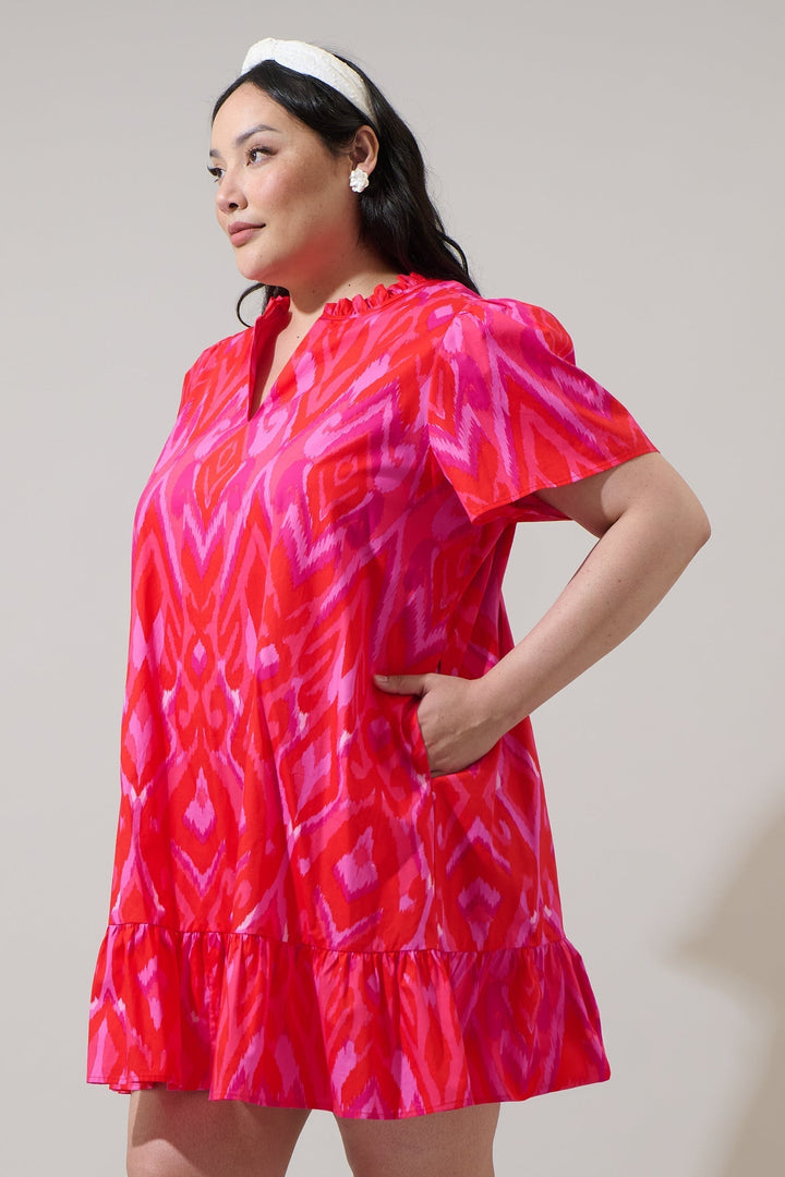 Blevin Ikat Celeste Mini Dress Curve