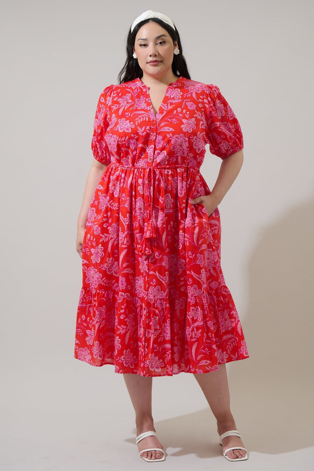 Beth Button Down Midi Dress Aria Floral Curve