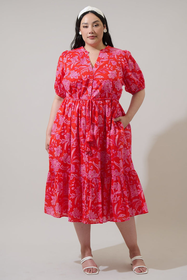 Beth Button Down Midi Dress Aria Floral Curve