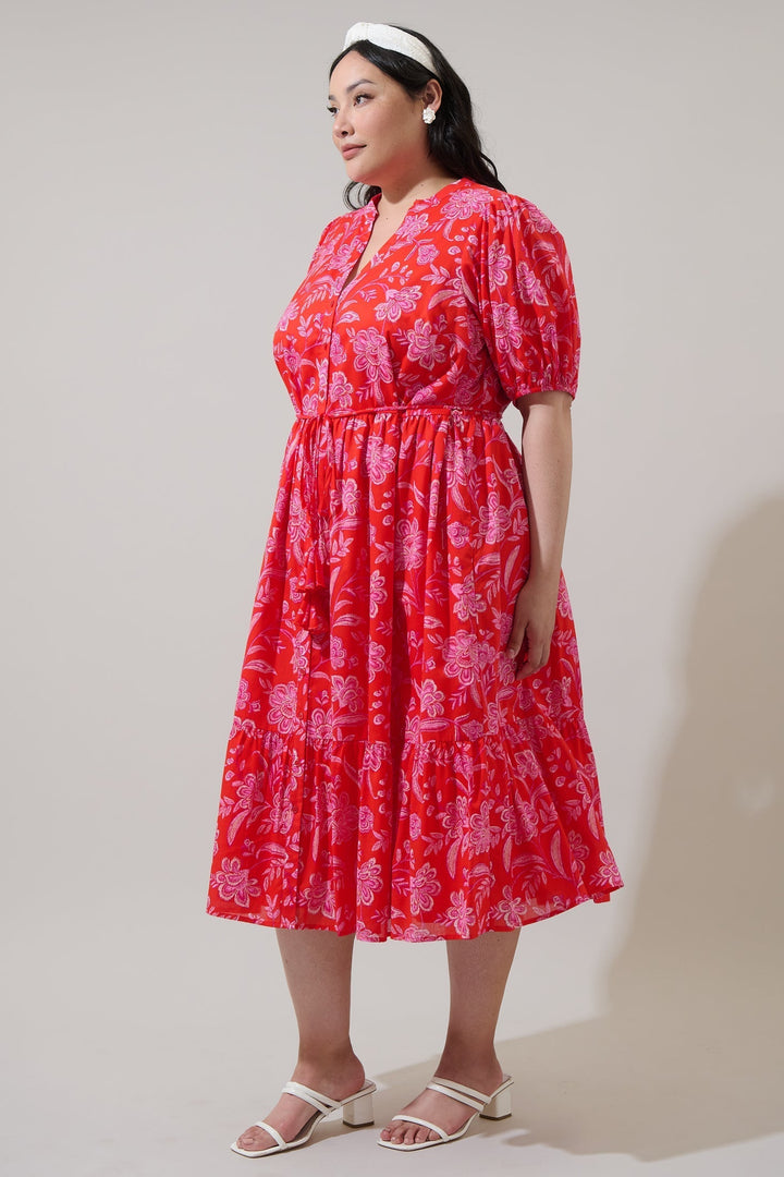 Beth Button Down Midi Dress Aria Floral Curve