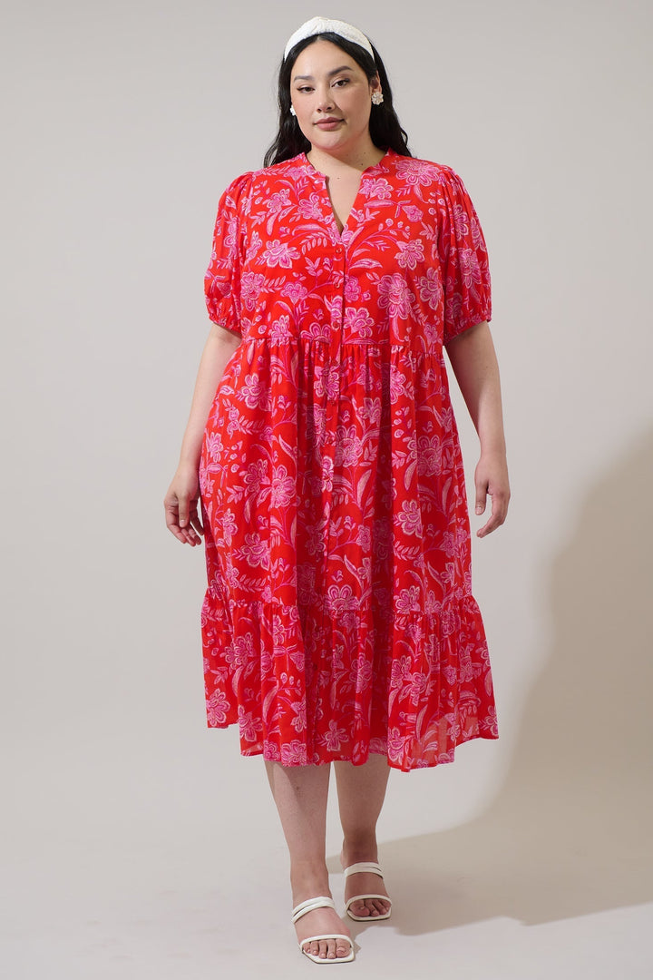 Beth Button Down Midi Dress Aria Floral Curve