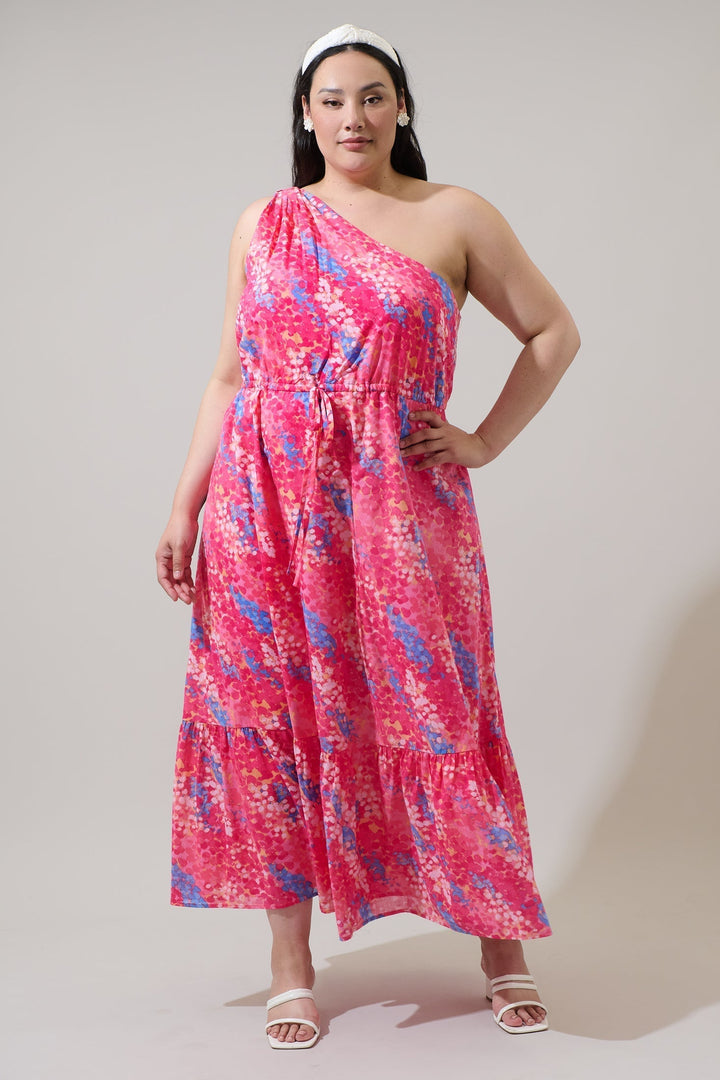 Leah Abstract Elya One Shoulder Maxi Dress Curve