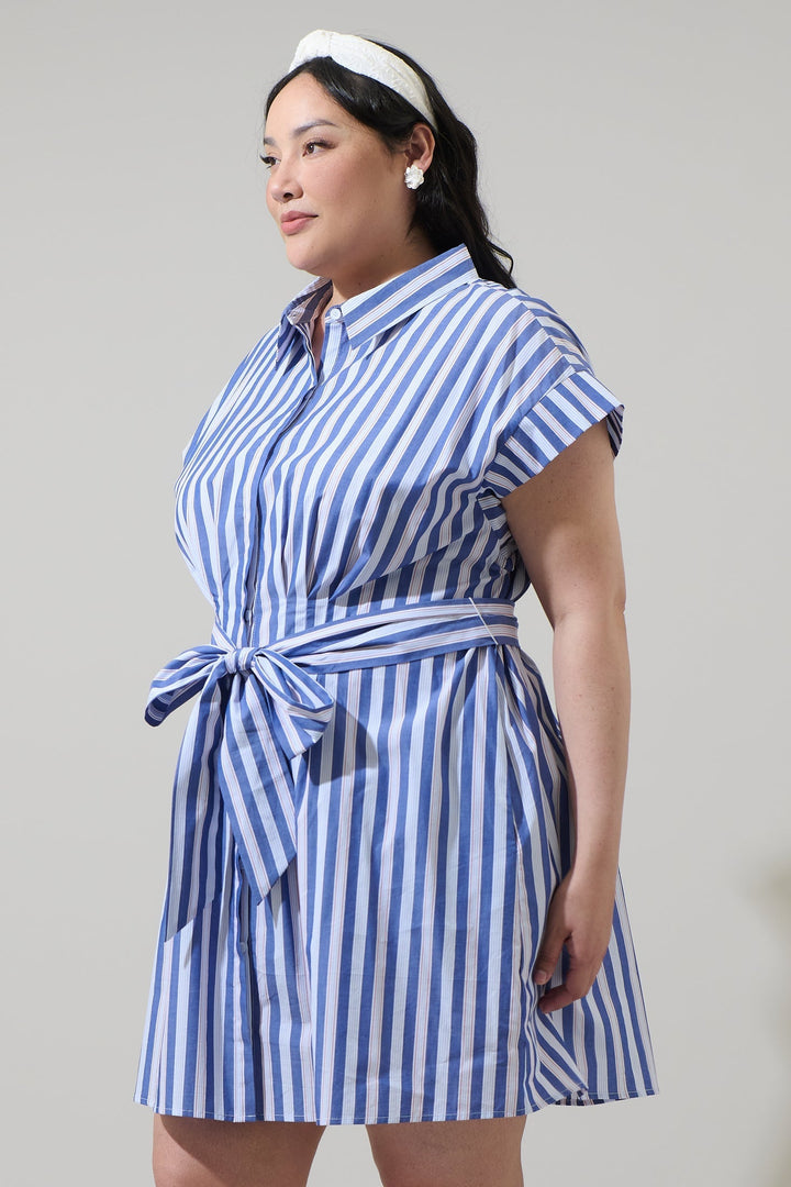Samera Stripe Button Up Mini Dress Curve