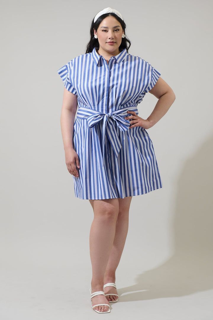 Samera Stripe Button Up Mini Dress Curve