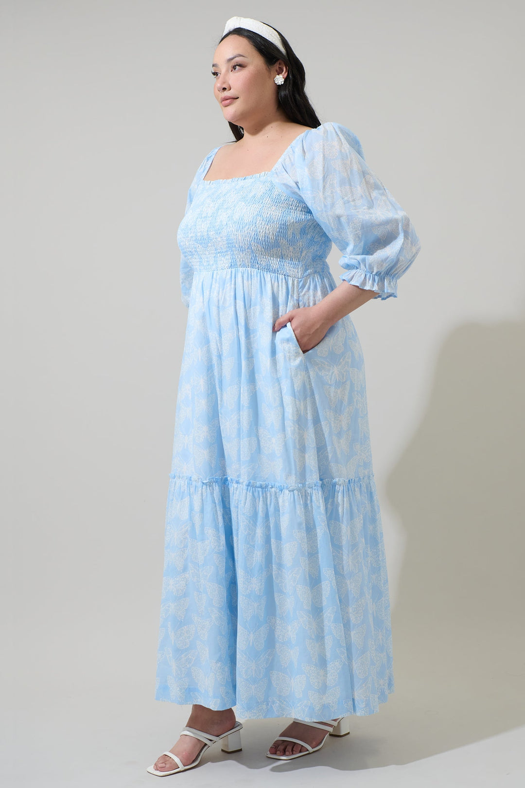 Aubry Butterfly Essy Smocked Maxi Dress Curve