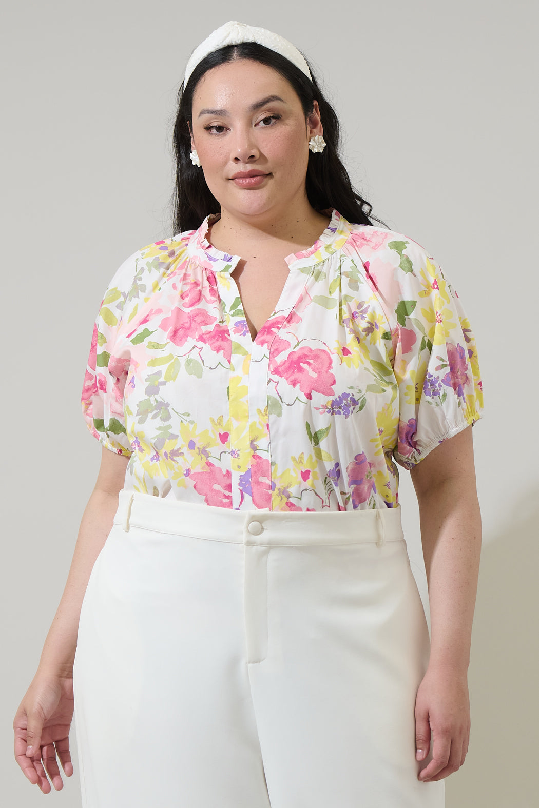 Leonie Floral Lena Split Neck Top Curve