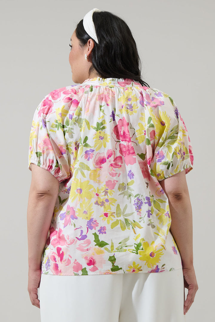 Leonie Floral Lena Split Neck Top Curve