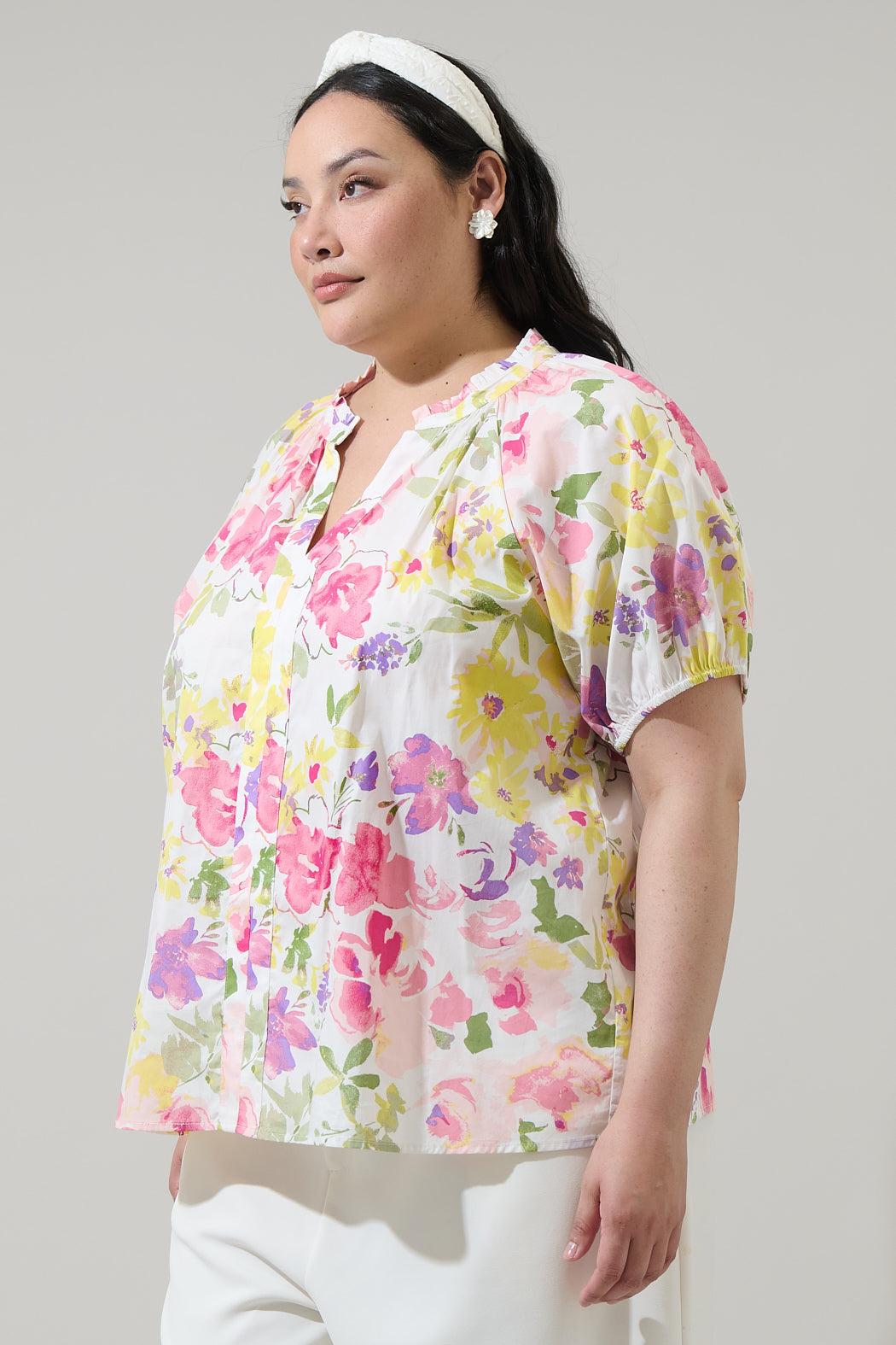 Leonie Floral Lena Split Neck Top Curve