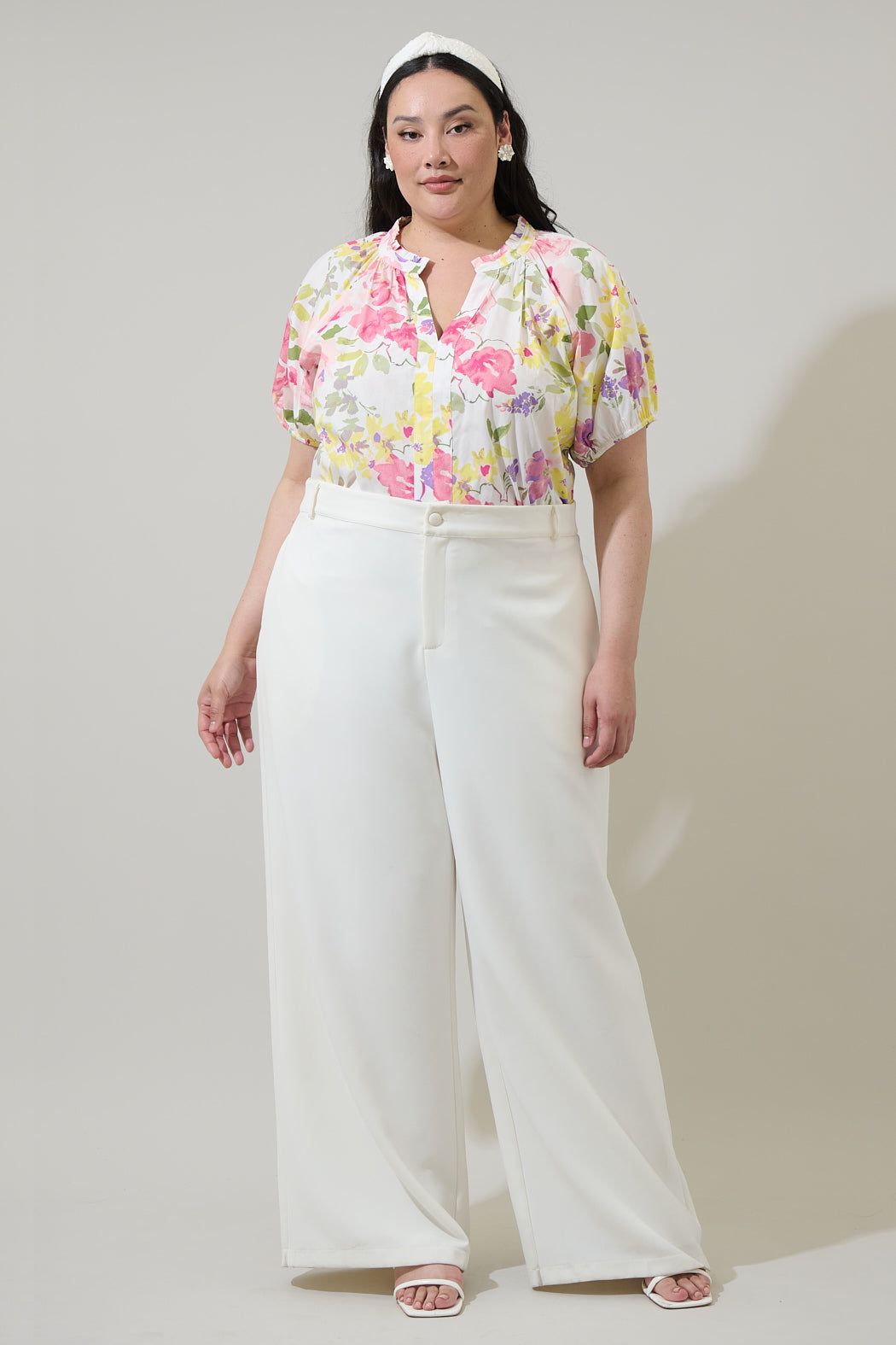 Leonie Floral Lena Split Neck Top Curve