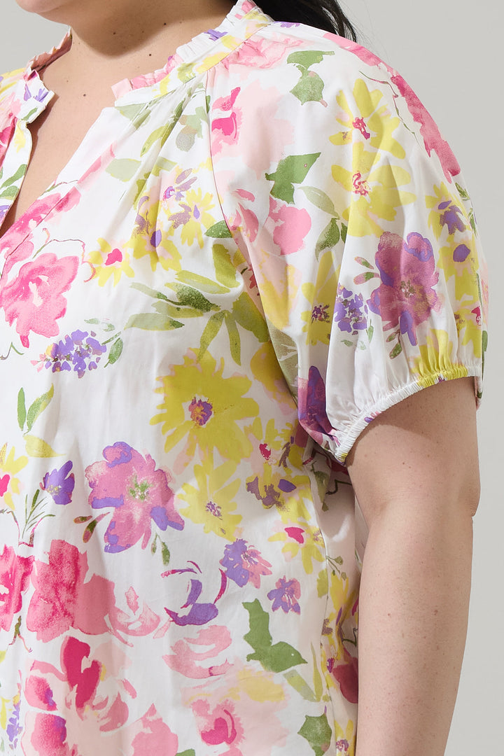 Leonie Floral Lena Split Neck Top Curve