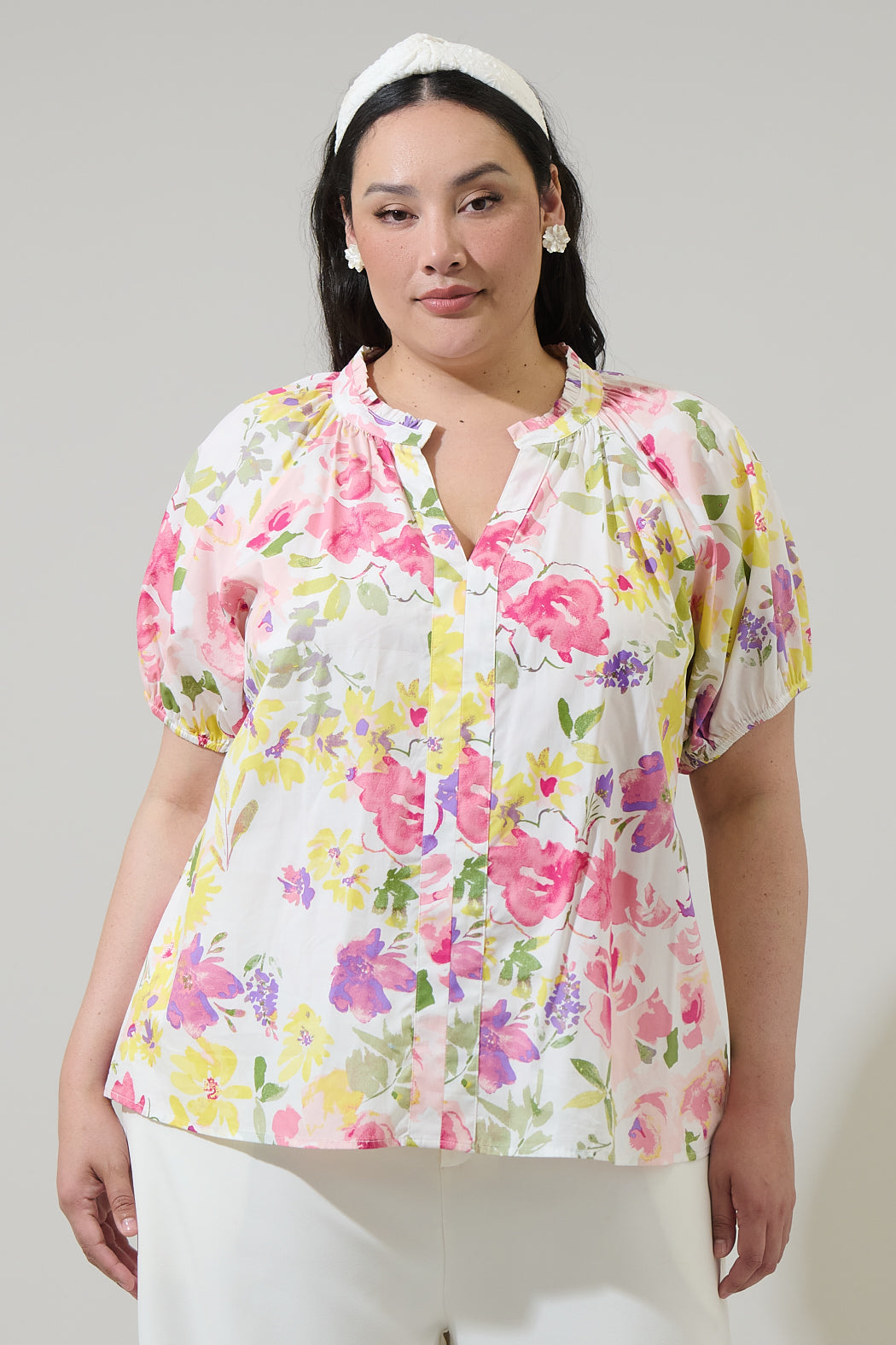 Leonie Floral Lena Split Neck Top Curve