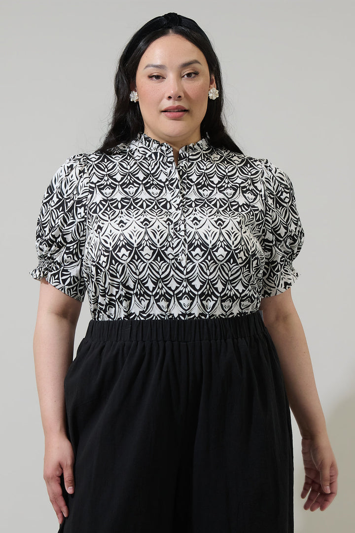 La Palma Floral Clove Puff Sleeve Top Curve