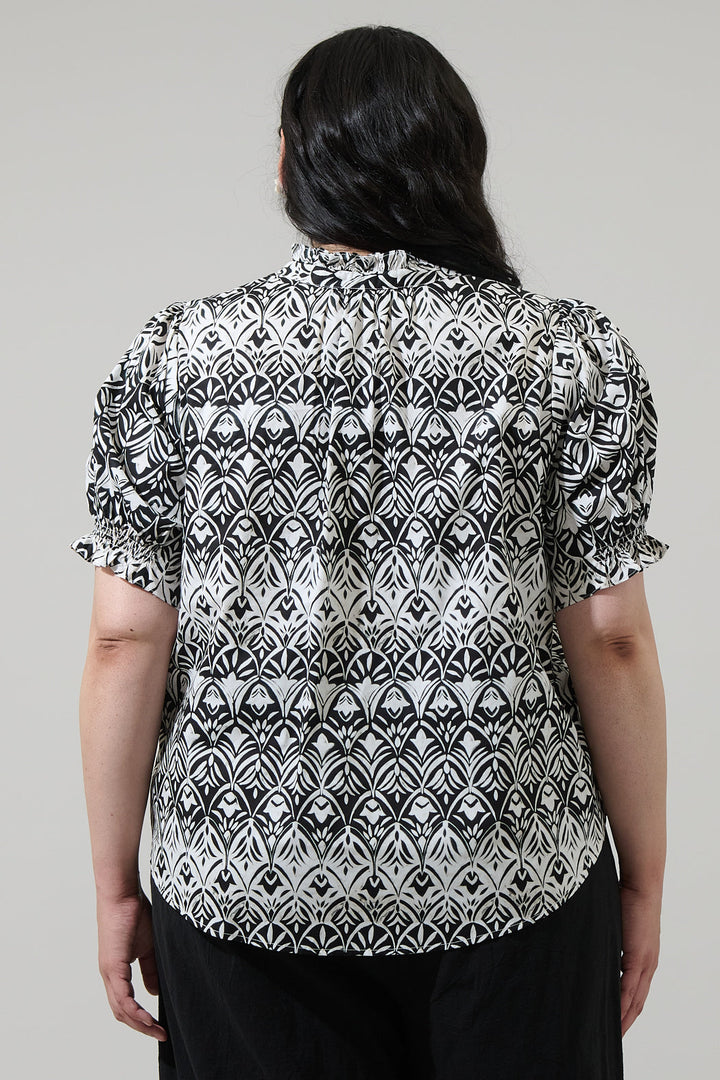 La Palma Floral Clove Puff Sleeve Top Curve